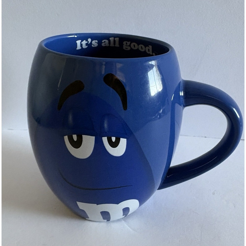 M&M Big Face Mug w/ Character Blue "It's All Good" Coffee Cup Tea Chocolate EUC